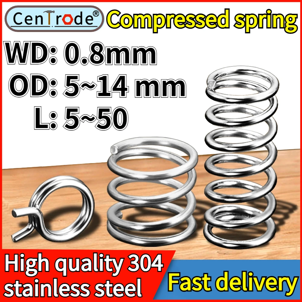 Wire Diameter 0.8mm 304 Stainless Steel Compressed SpringExternal Diameter 5-14mm Pressure Spring Pressure Coil Feeder Springs