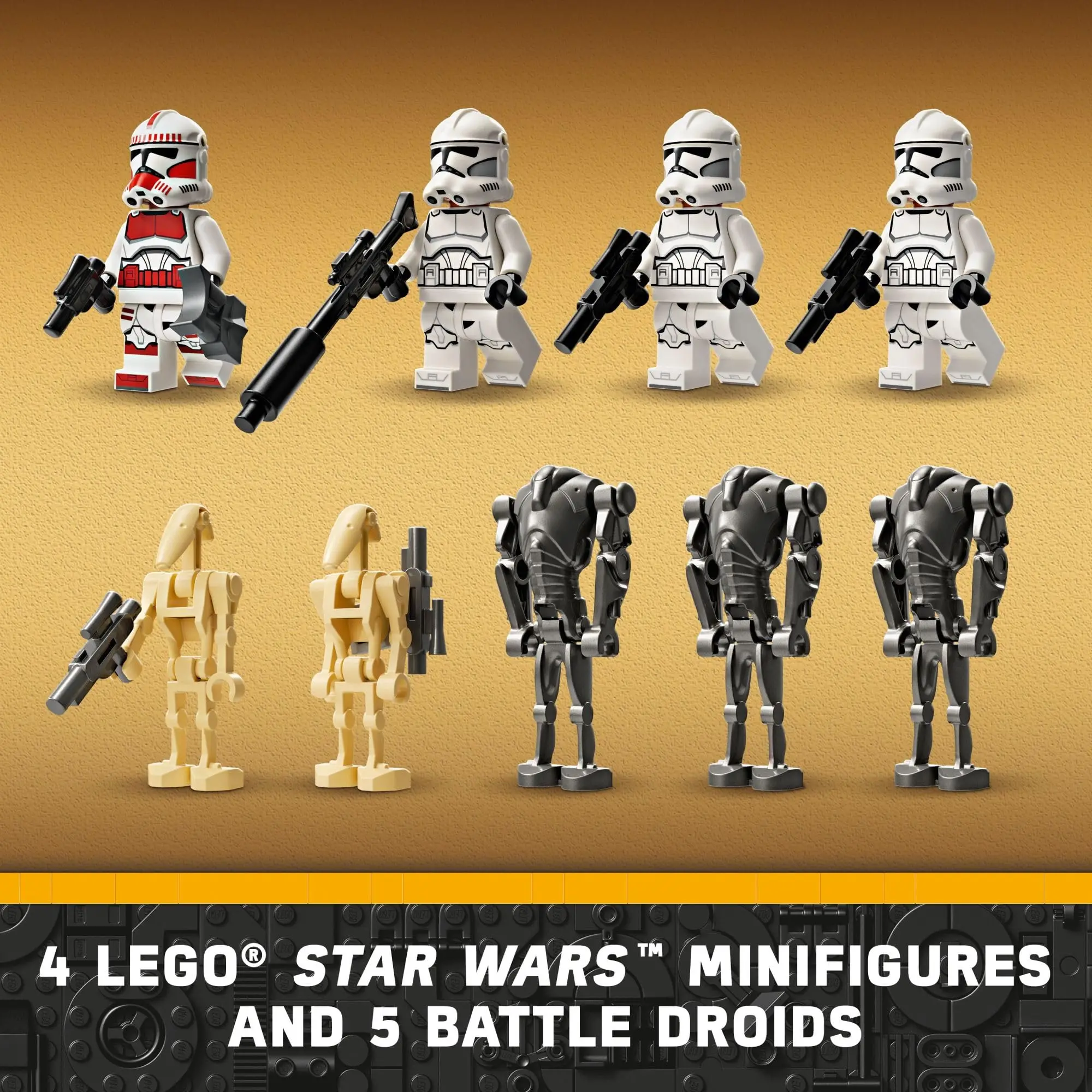 LEGO Star Wars Clone and Battle Droids Battle Pack for kids, flying motorcycle, three droids and defense outpost, 75372