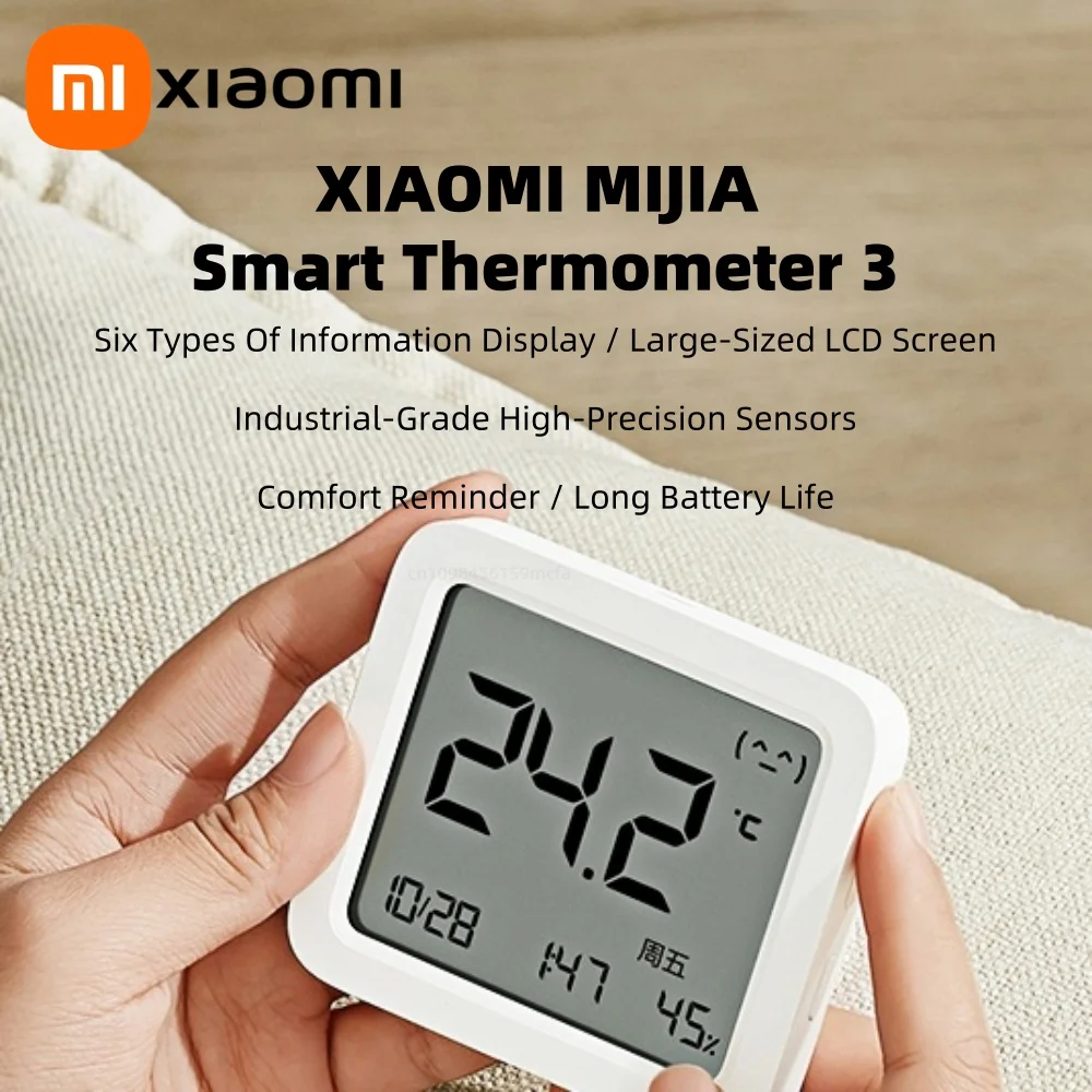 

Умный ЖК-термометр Xiaomi Mijia 3, беспроводной Bluetooth, электрический цифровой гигрометр, датчик температуры и влажности с приложением Mi Home
