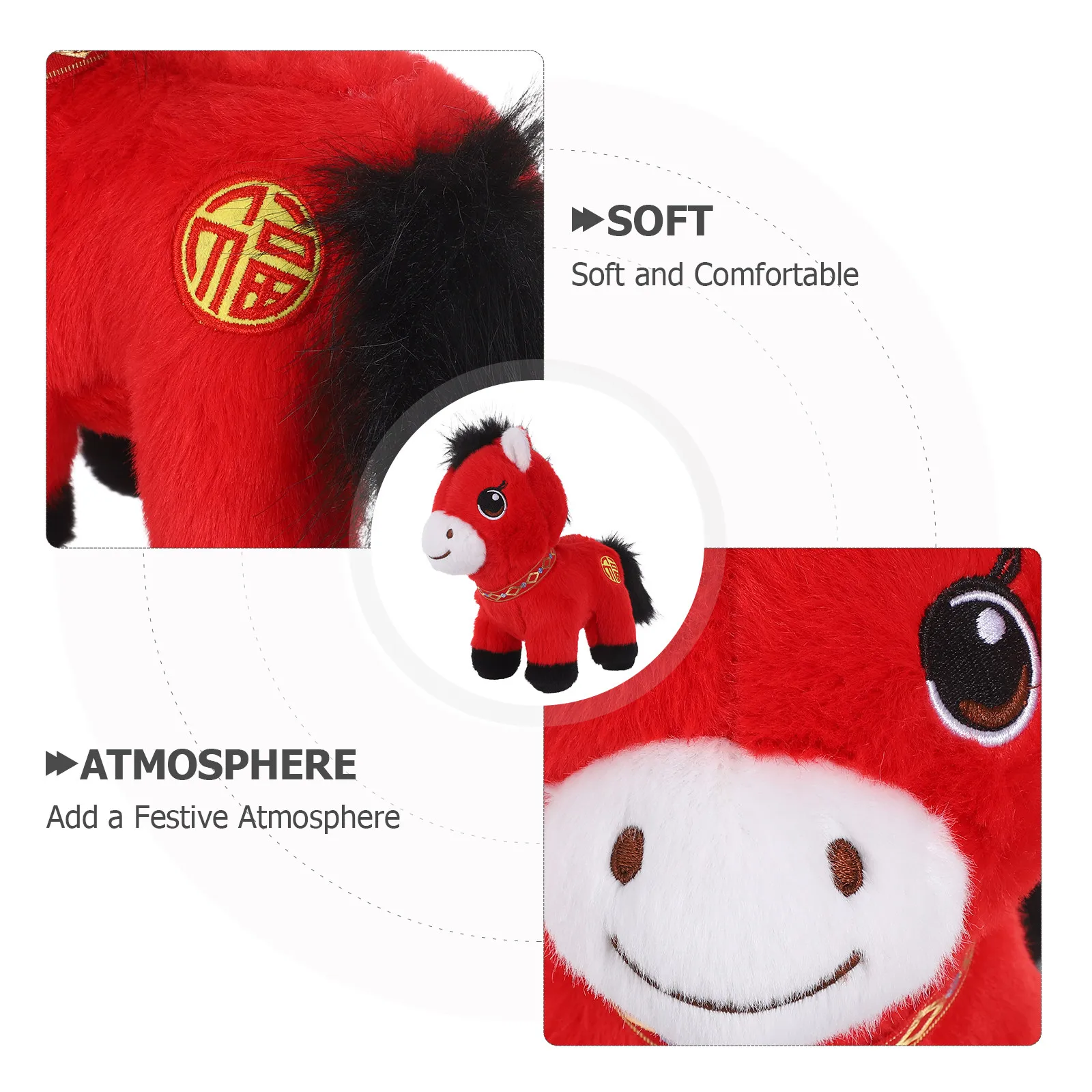 Rotes Plüsch-Pferd als Jahresmaskottchen für Mondneujahr, Tischdekoration, Segensornament, Tierkreisfest und Frühlingsfest