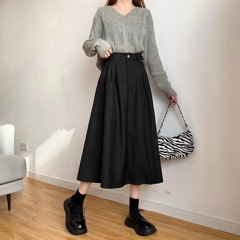 New Fashionable High Waist Student Workwear Style Loose A-Line Skirt For Women