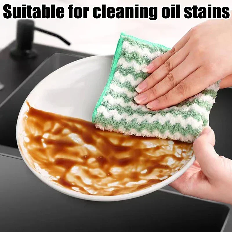 10-100pcs Kitchen Wipes Coral Velvet Wave Design Wipes Microfibre Thickened Absorbent Wipes Household Cleaning Cloth Set