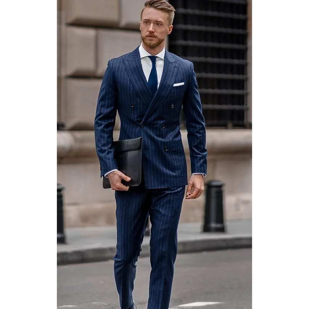 Men's Two Piece Suit Striped Double Breasted Casual Slim Wedding Original Men's Suits in Promotion Mens Suits High Quality 2023