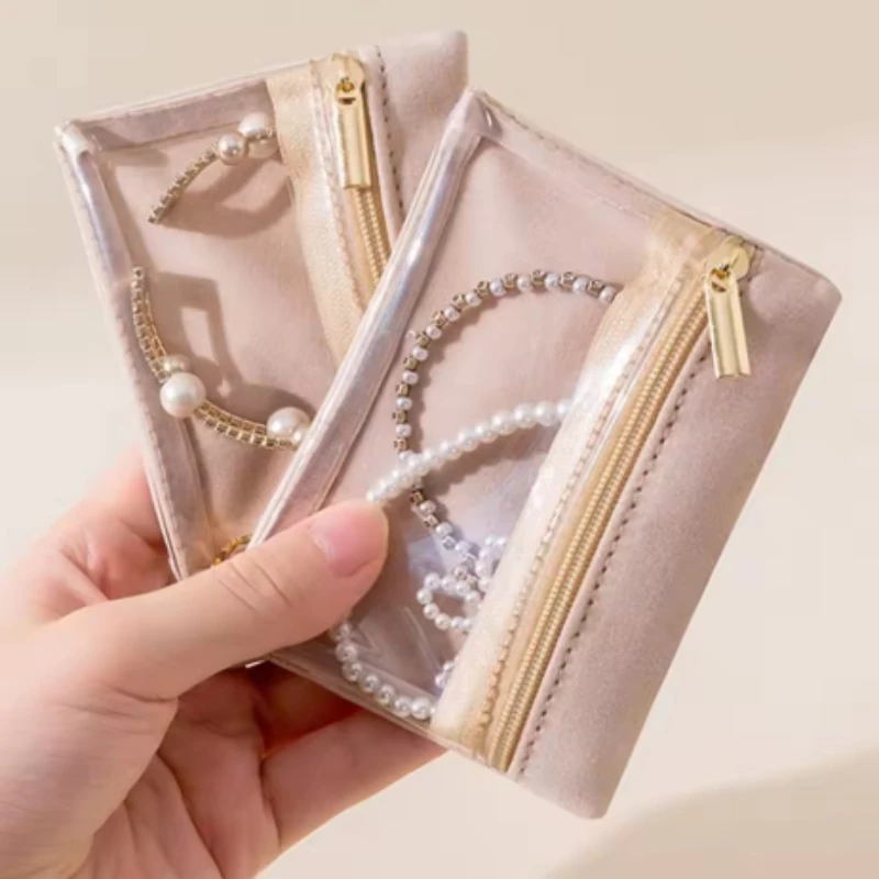 1/6 Stück Reise-Schmuck-Aufbewahrungsbox, transparenter Reißverschluss, kleine Beutel für Halsketten, Armbänder und Ringe, kompakt und tragbar