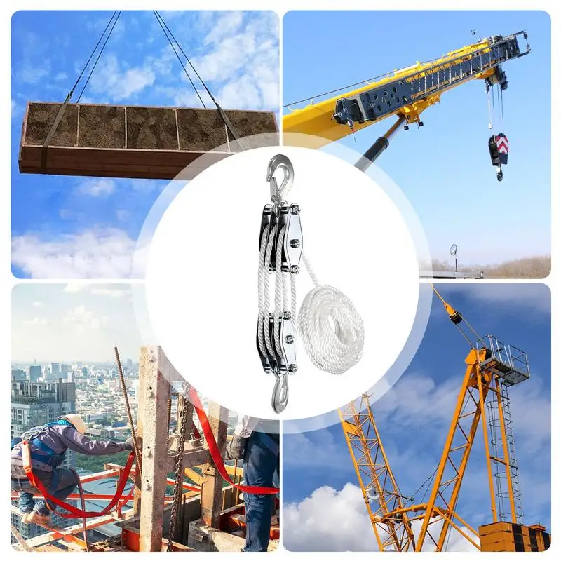 Rope Hoist Pulley System 5:1 Lifting Power 3/8 Rope Pulley Hoist Heavy Duty Multifunctional Rope Pulley With 2200 LBS Breaking