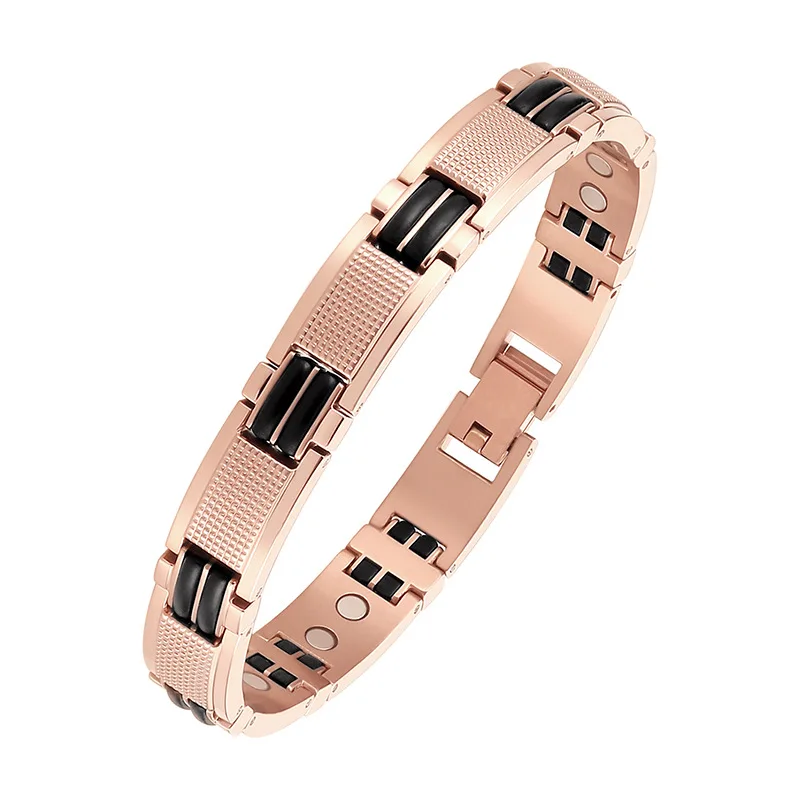 Moocare Simple Fashion Inlaid Silicone Rose Gold Stainless Steel Men's And Women's Lovers Bioenergy Magnet Bracelet