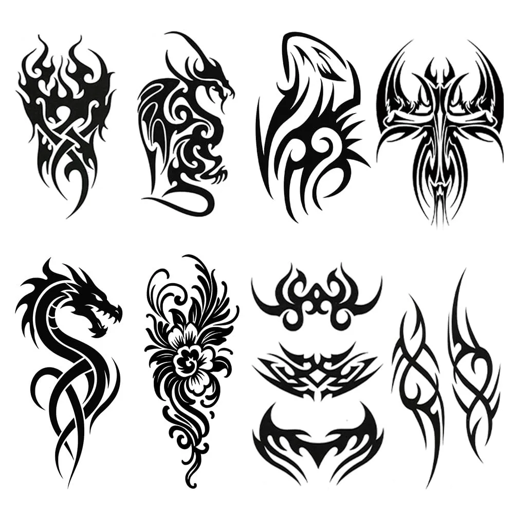 

Temporary Tattoo Big Tribe Totem Tattoo Stickers For Men And Women Black Large Body Art Makeup Fake Tattoo Waterproof Removable