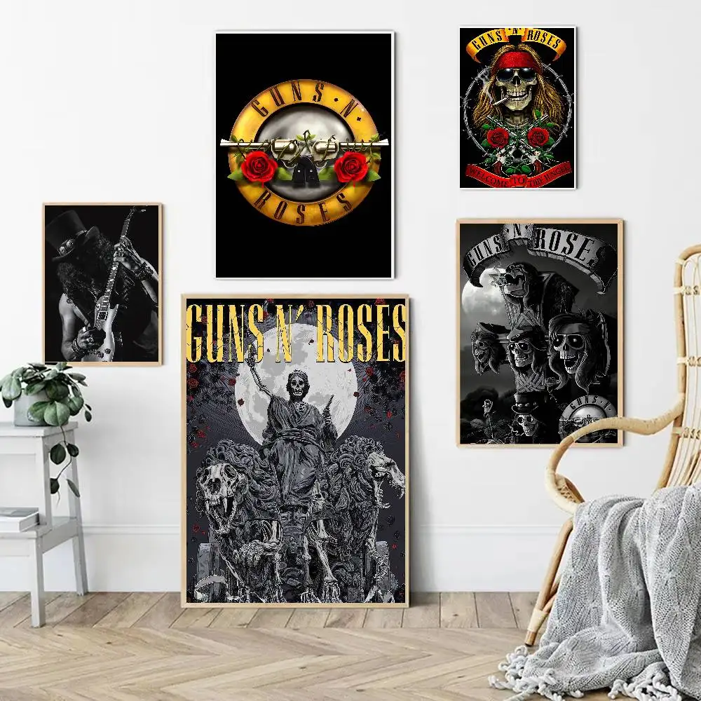 Rock Band Guns N' Roses Cartoon Anime Poster Watercolor Art Kids Room Decoration Wall Hanging Painting Kids Gift