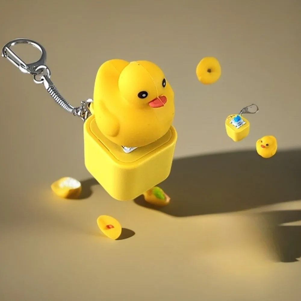 Novelty Cute Yellow Duck Clicker Keychain Rechargeable Plastic Keyboard Fidget Stress Relief Sound Key Chain Children Gifts