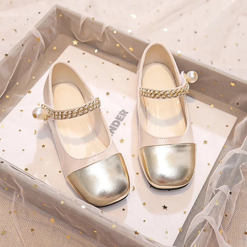 

New Black Chunky Heel Mary Jane Princess Shoes Children Shoes Girls Kids Summer Shallow Round Toe PU Leather Flats Casual Shoes