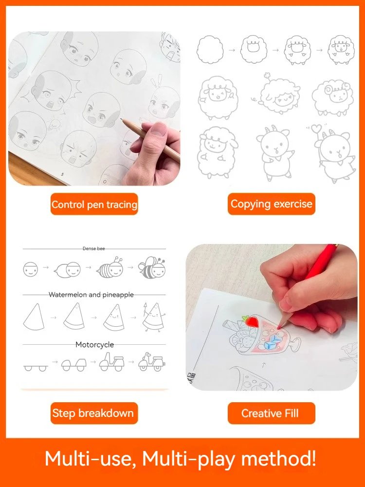 Children Simple Drawing Book Brush Copying Beginner Cartoon Animal Drawing Hand Drawing Book Line Color Control Practice Pen