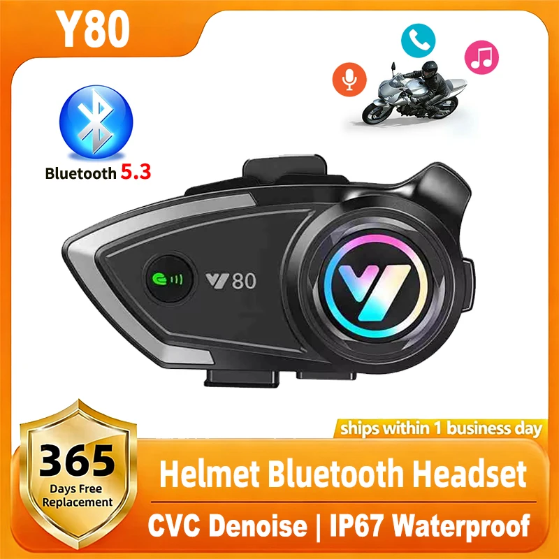 

Мотоциклетная Bluetooth-гарнитура Y80 BT5.3, водонепроницаемые наушники с шумоподавлением CVC, музыкальный плеер, аккумулятор 1000 мАч, автоматический ответ на звонки