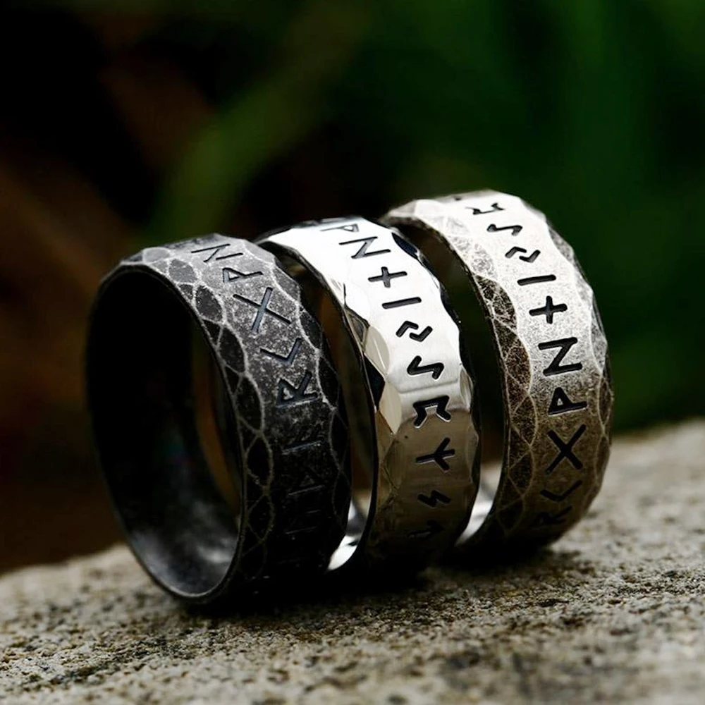 Vintage Silver Color Viking Letter Rune Rings Men Women Simple Nordic Odin Viking Ring Stainless Steel Amulet Fashion Jewelry