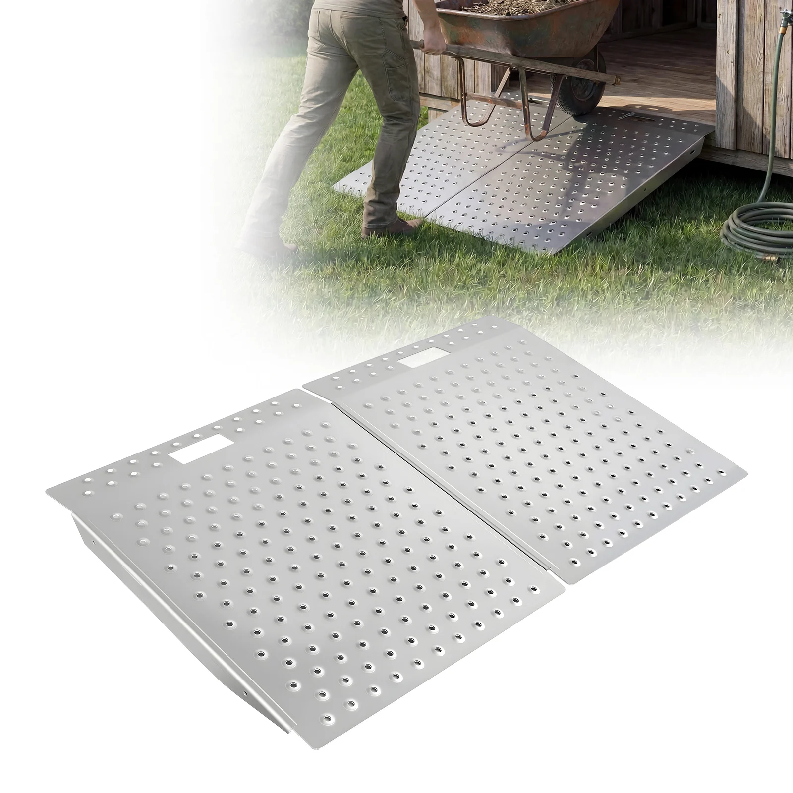 SucceBuy 29.5x24.3 in Door Threshold Ramp 750 lbs Non-Slip Platform Aluminum Wheelchair Curbs Ramp for Doorways Home Steps