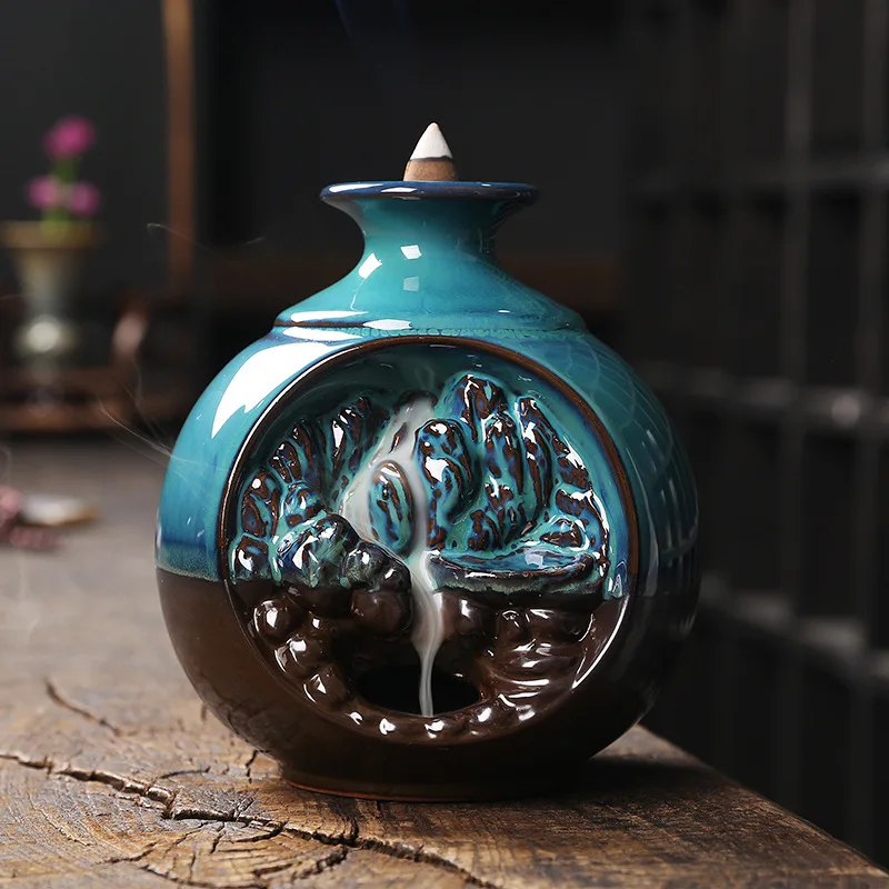 Ceramic Handicraft Vase Waterfall Backflow Incense Ornament Aromatherapy Censer Home Decor