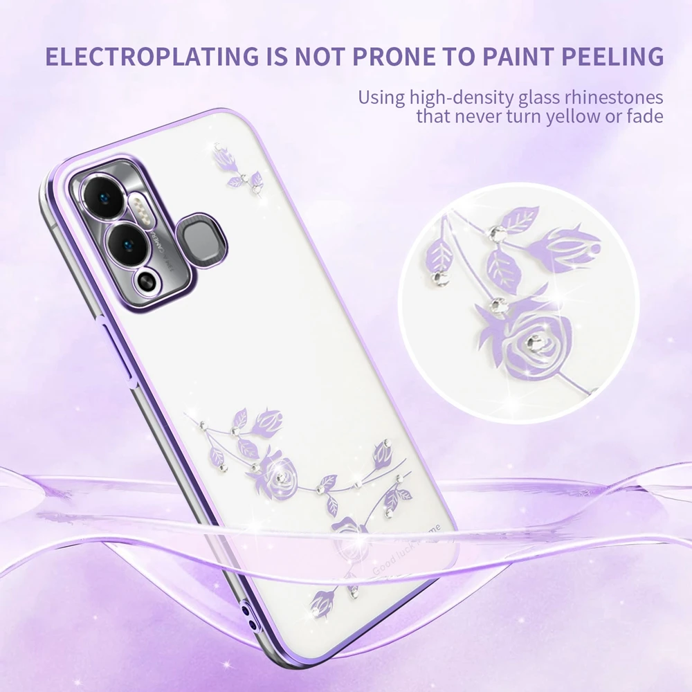 حافظة هاتف لامعة لهاتف انفينيكس نوت 40 30 برو 30 Vip 30i Zero 40 30 Coque حجر الراين شفاف ناعم غطاء خلفي مقاوم للصدمات من البولي يوريثان