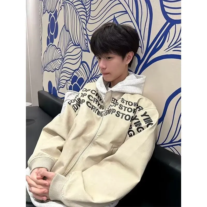 

Мужская приталенная куртка в стиле ретро с вышитыми буквами и воротником-стойкой, осенне-зимняя верхняя одежда из хлопка и полиэстера