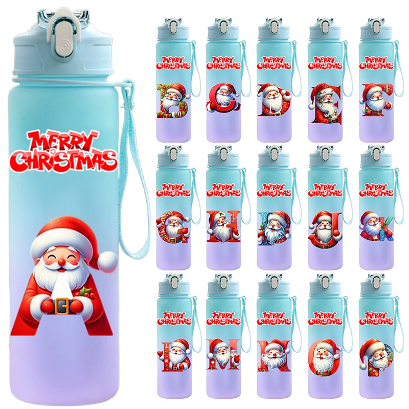 Christmas Letter A-Z Printed 750ml Water Bottle Large Capacity Drinking Portable Anime Outdoor Sport Water Cup Children Kid Gift