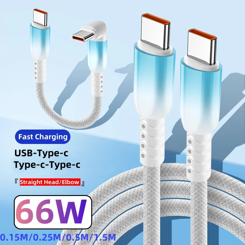 66W 6A USB A/Type-c to Type-c Mobile Phone Fast Charging Short Data Cable Power Bank Wire For iPhone15 16 Xiaomi Samsung Huawei