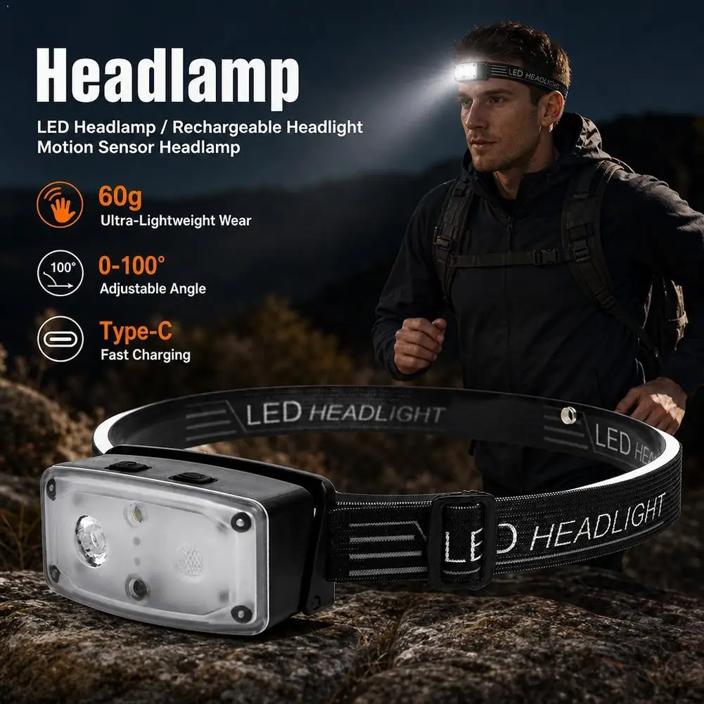 Strong Light Headlamp Mini Led Night Fishing Powerful Torch Head Lamp Outdoor Waterproof Camping Portable LED Sensor Headlamps