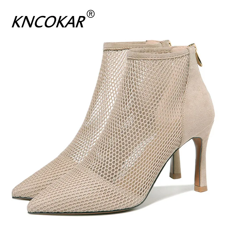 High-heeled women's stiletto heels spring  new pointy single-toe mesh sexy black women's Single shoes