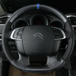 for Citroen C4 2011-2015 DS4 Hand-stitched carbon fibre Leather Car Steering Wheel Cover