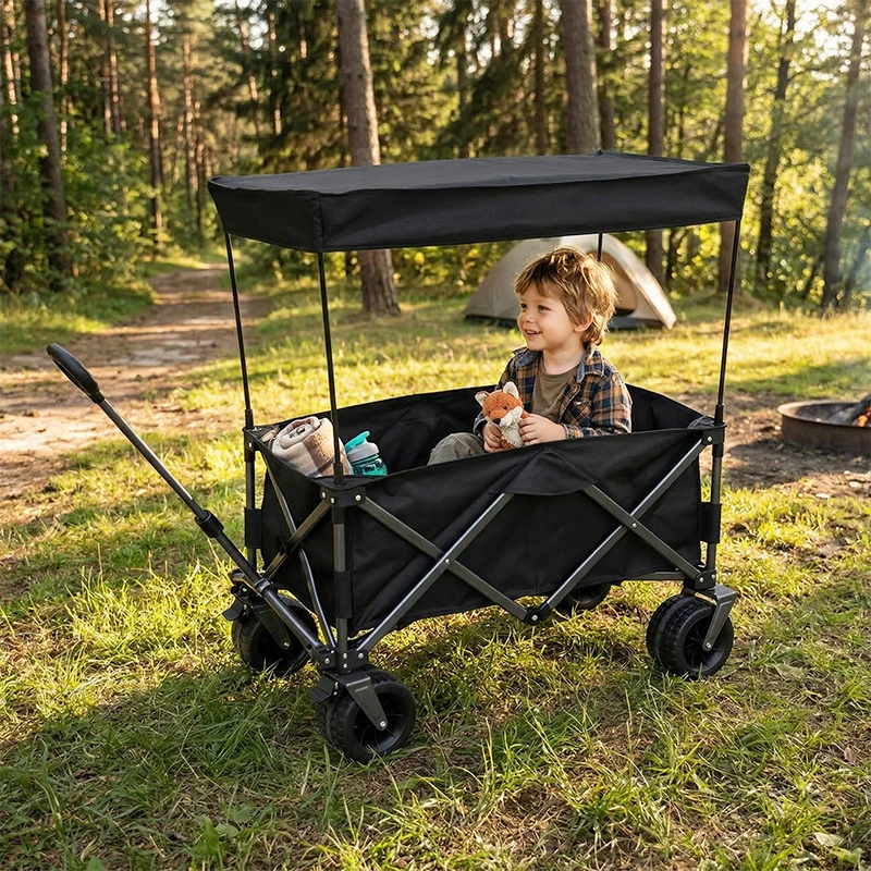 Camping Wagon Sun Shelter Removable Awning Canopy Wagon Sun Shade Cover Beach Trolley Outdoor Cart Canopy w Rods (no trolley)