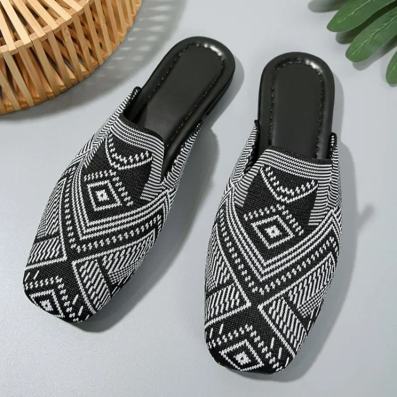 2024 Fashion Striped Loafers Shoes Women Summer Slip-on Breathable Knitting Flats Woman Comfort Non-slip Soft Bottom Sandal