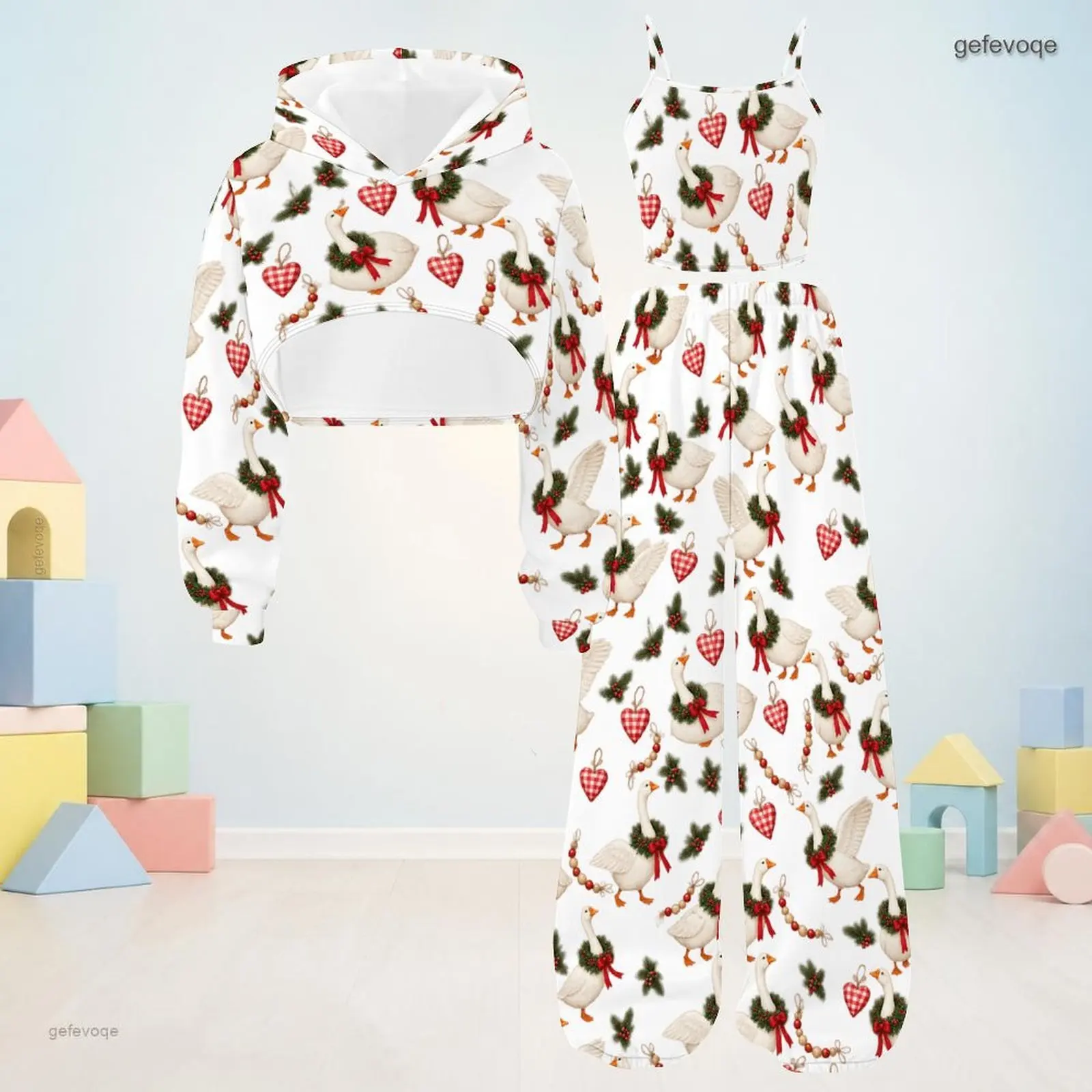 Autumn Graphic Print Girls 3 Piece Outfit Girls Hooded Rustic Children Clothing Holiday Wear