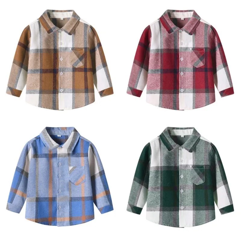 

2024 Spring children's long-sleeved casual cotton plaid shirt