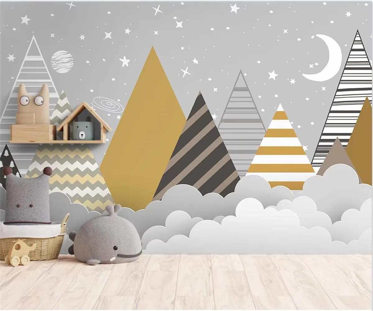 Customized Size Wallpaper Geometric Mountain Sun Mural Home Decoration Children's Room Cartoon Decoration Painting 3d wallpaper