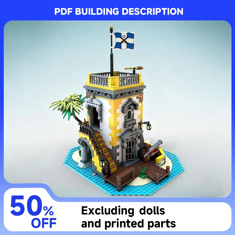 New MOC Sabre Island AD Navy Barracuda Bay Defense Fortress Pirate Model Building Blocks Assembly Children's Toy Boy Gift Set