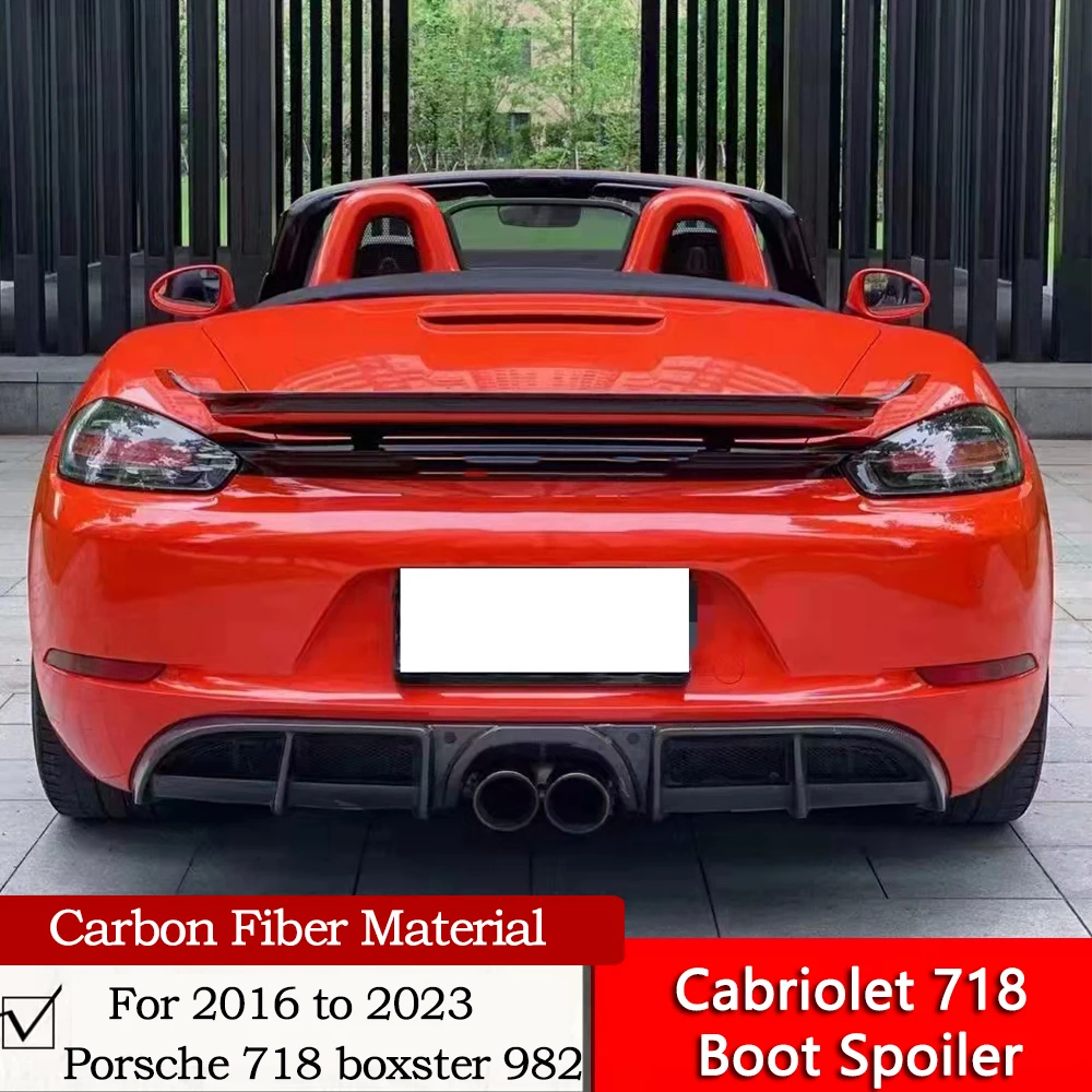 Cabriolet 718 Upturned Style Dry Carbon Fiber Boot Spoiler For 2016 to 2023 Porsche 718 boxster 982 Add  Duck Tongue Tail Wing