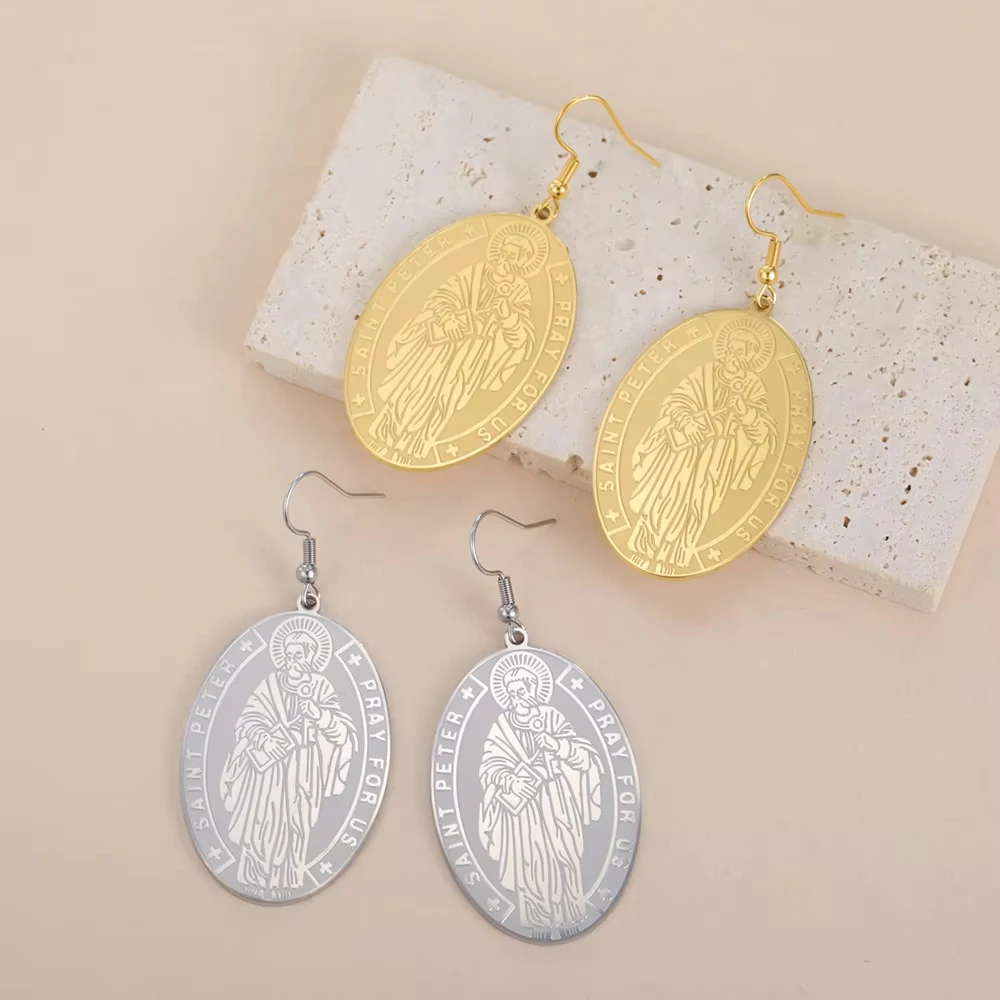 Dawapara Saint Peter Earrings Patron Saint of Rome Protection Talisman Stainless Steel Dangle Earrings Catholic Jewelry