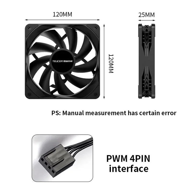 Teucer-PWM Controle Silencioso Ventilador Caso Computador, CPU Cooler, dissipador de água do ventilador, 12cm Ventilador do Chassi, 1800rpm, 120mm