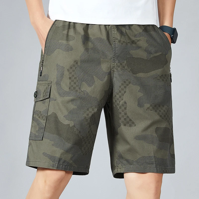 Men\'s Camo Shorts Elastic Waistband Casual Cargo Shorts Hiking Running Male Clothes Athletic Plus Size Y2K Knee Short Pants