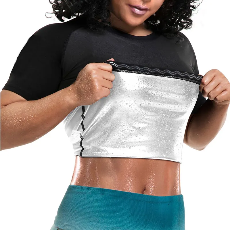 Women's Sauna Sweat Shirt Athletic Tee Compression T-Shirt Heat Trapping Sauna Vest for Women Weight Loss Body Shaper