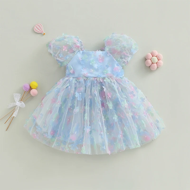 Baby Girl Clothes Toddler Kids Summer Tulle Princess Dress Solid Cute Flower Butterfly Mesh Girl Dresses for 1-6 Yrs Casual Wear