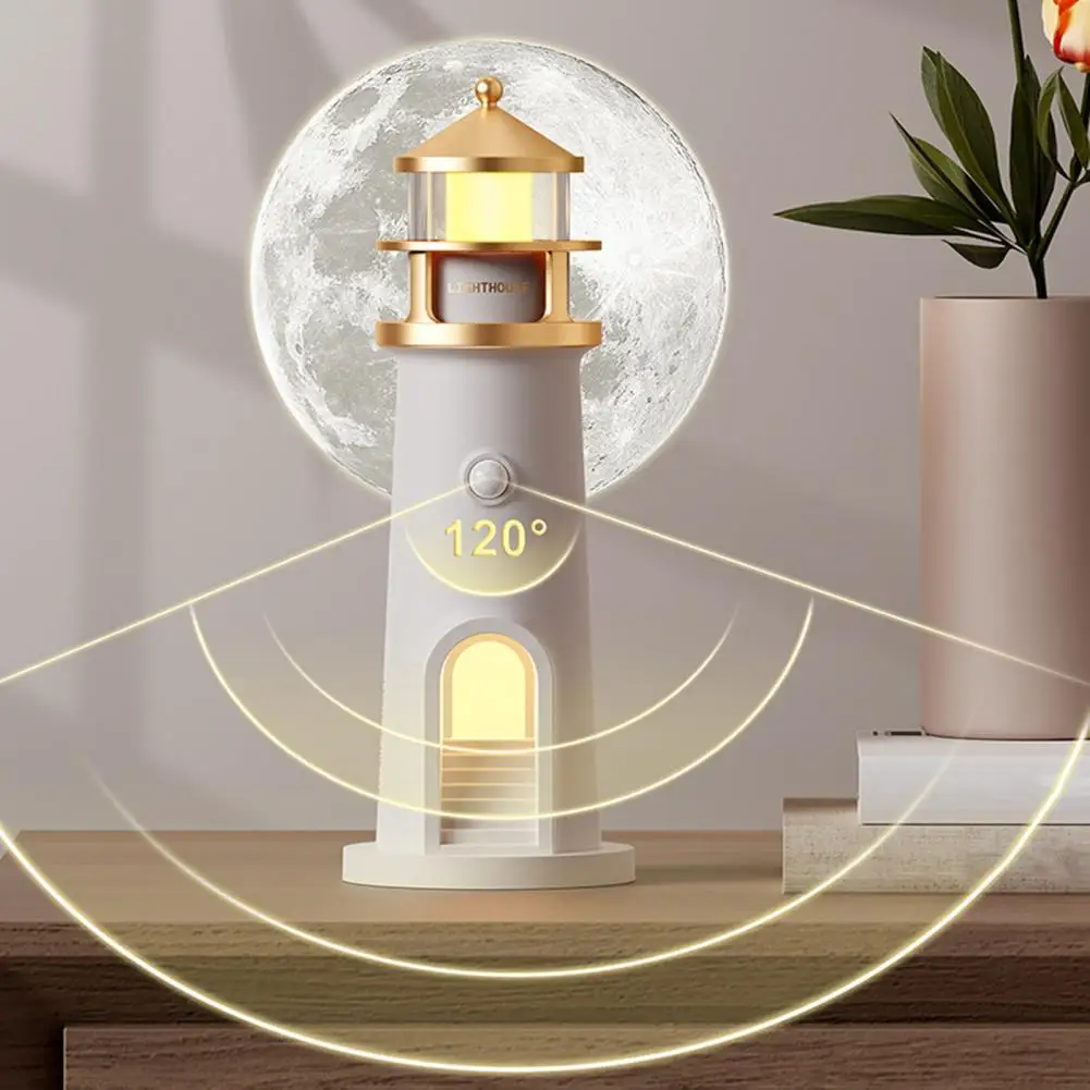 أضواء المنارة المحيطة ضوء عرض القمر LED ضوء الليل التحكم عن بعد منارة قابلة للشحن ضوء الليل ديكور للطاولات