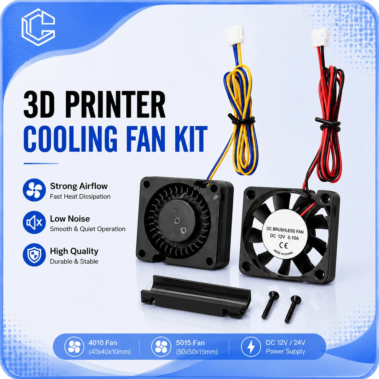 3D Printer Fan 4010 5015 Fan DC 12V 24V Black Plastic Extruder Cooling Fan for Ender 3 V2/Ender 3 Pro/CR10 3D Printer