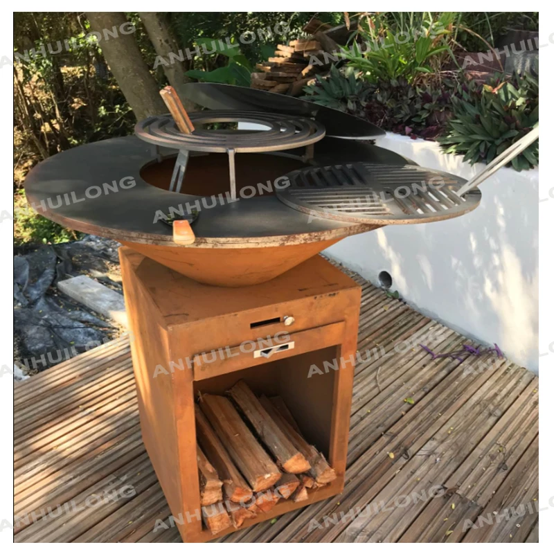 

Personalized Courtyard Rusty Corten Grill BBQ for Cooking Outside Kitchen Service
