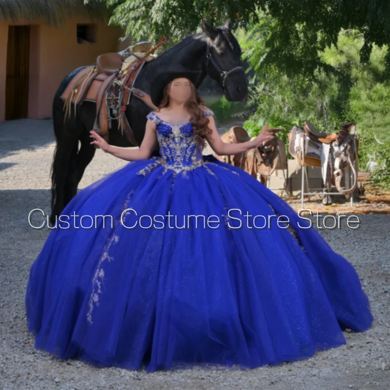 

Luxurious Royal Blue Quinceanera Dress Lace Appliqué A Line Gorgeous Fifteen Girls Celebration Gowns Customized vestido de 15