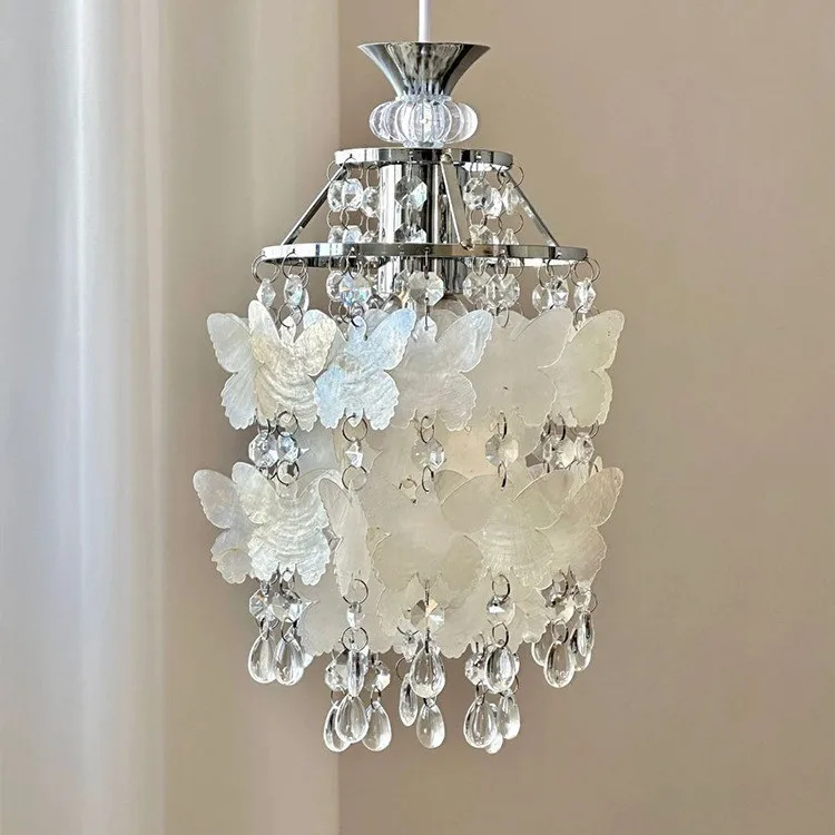 French cream American light luxury mermaid shell wind chime crystal chandelier balcony grape lamp