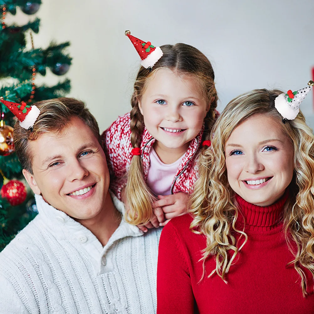 4 pinces à cheveux en forme de chapeau de Père Noël, paillettes brillantes, barrettes de Noël, accessoires de cheveux pour fête, épingles à cheveux, pinces de Noël