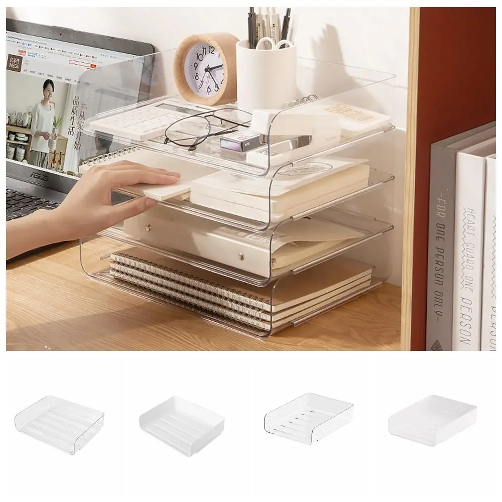 

1 PCS Stackable A4 File Holder Large Capacity Desktop Storage Box Multi-functional File Storage Rack