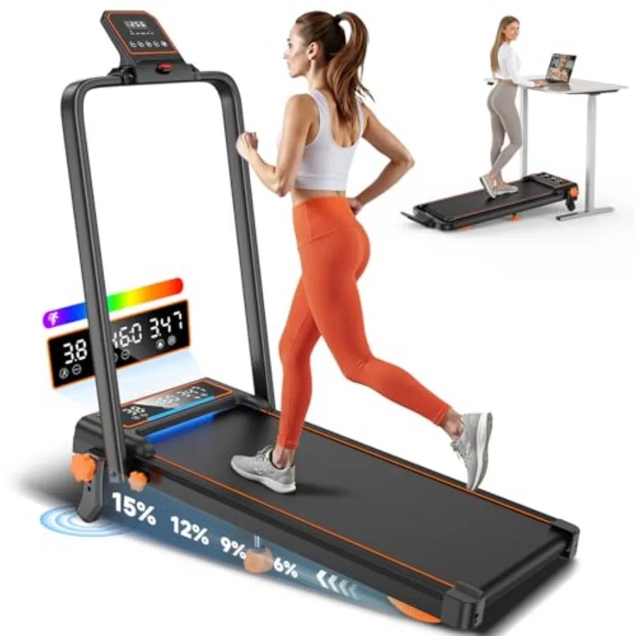 

Складная беговая дорожка с наклоном 15° и 4-уровневой регулировкой, двойным дисплеем, мощностью 3.5 л.с., портативная, для домашнего использования, RGB-подсветка