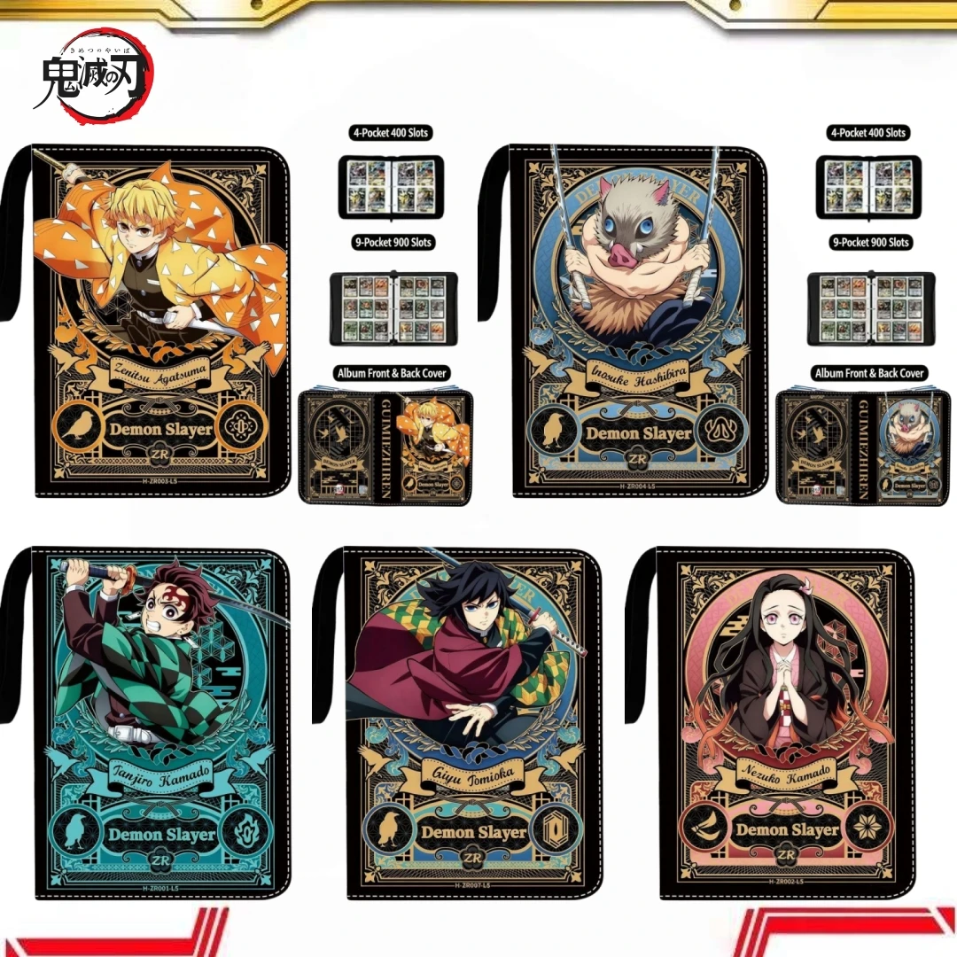 Demon Slayer Kartenalbum Kamado Tanjiro Hashibira Inosuke 4/9 Taschen 400/900 Fächer PU-Leder Sammelkartenhalter Aufbewahrungsgeschenk