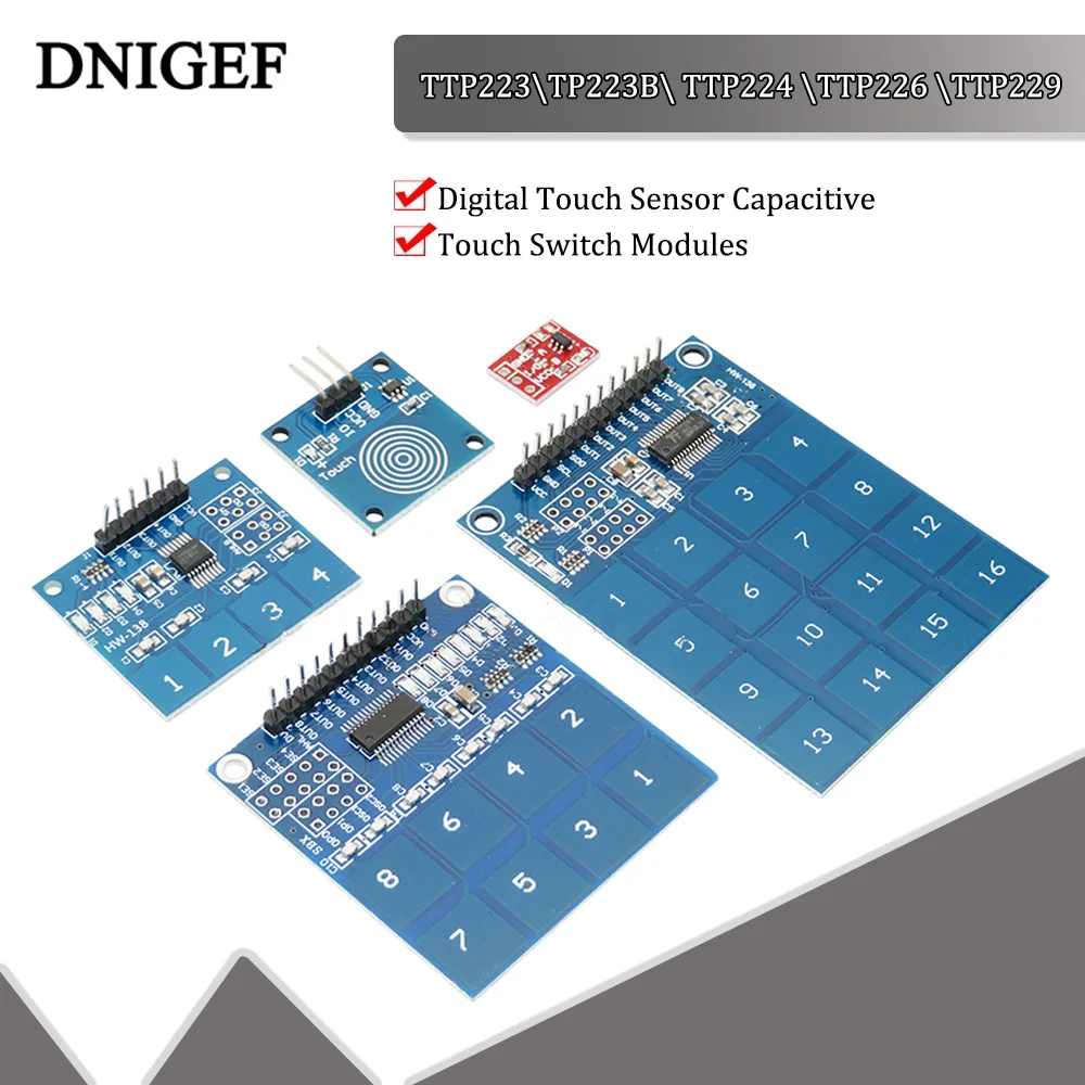 DNIGEF TTP223\TP223B\ TTP224 \TTP226 \TTP229 Jog Digital Touch Switch Sensor 1/4/8/16 Channel Touch Key Capacitive Module