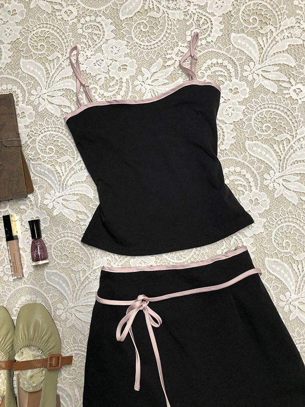 Princ Sle  Knot ter Midi Skirt Set Women's Summer New Faion Two-Piece Suit nut Girl Original High-End ...