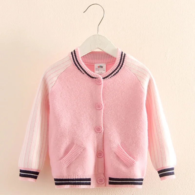 2024 Autumn Spring 2 3 4 6 8 10 Years Children Baby Christmas Gift Pocket Baseball Knitted Sweaters Cardigan For Kids Girls